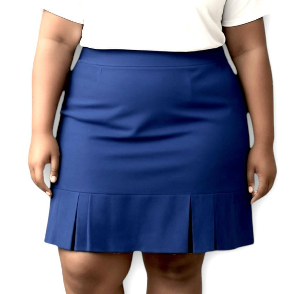 N Touch Vintage Casual Pleated Hem Pencil Skirt Back Zip Stretchy Size 14 Blue - Picture 2 of 9
